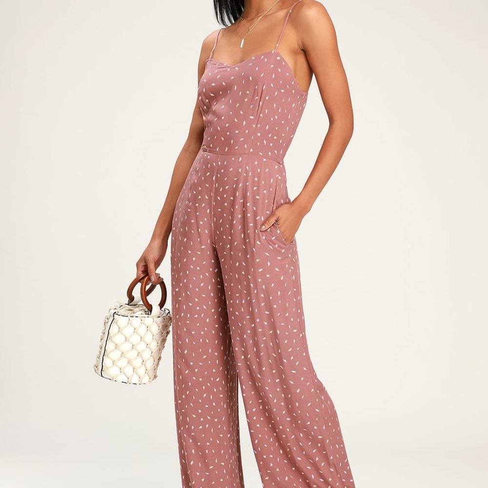 NWT ✨ Lulus - In Demand Mauve Print Sleeveless Wide-Leg Jumpsuit - Size S
